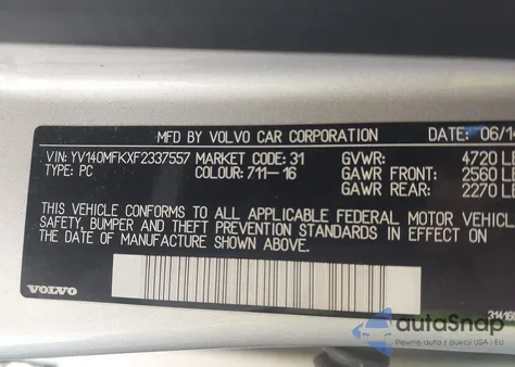 2015 Volvo S60 T5 Premier z USA, uszkodzony, nr VIN YV140MFKXF2337557